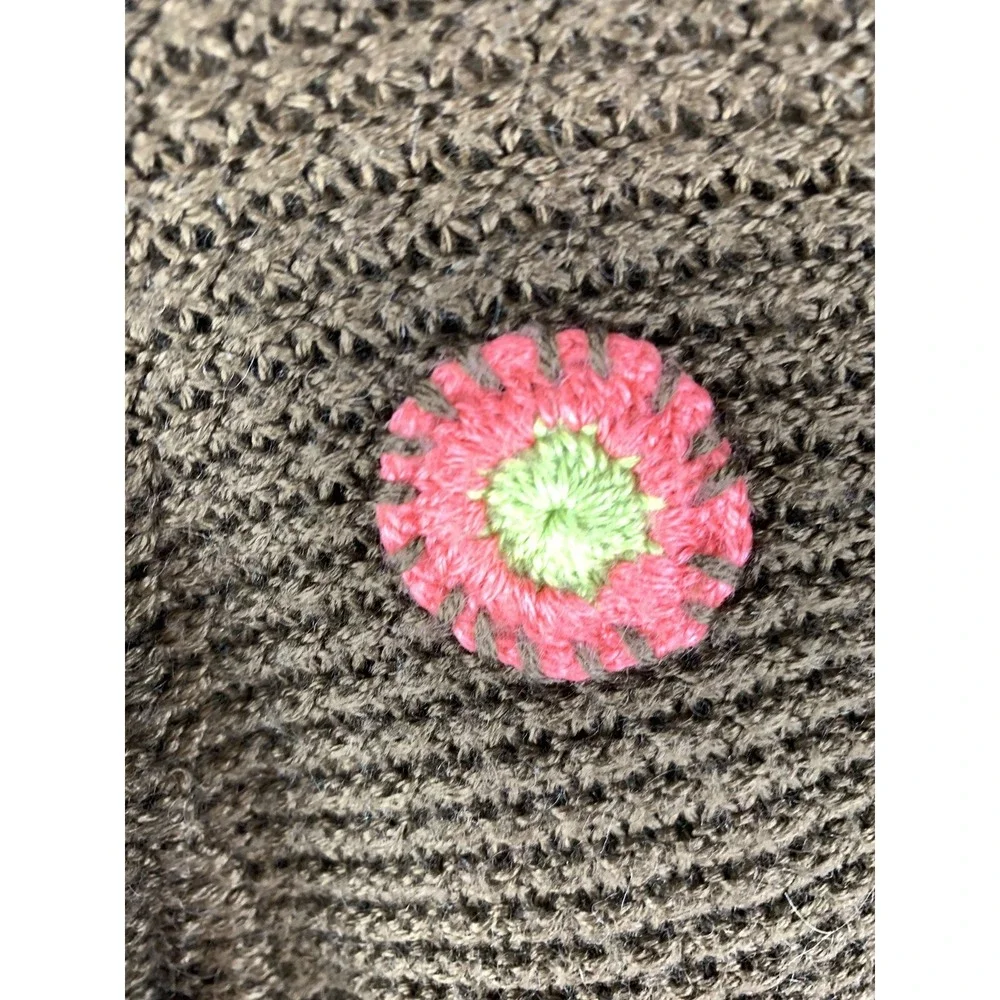 Vintage Obermeyer Brown‎ Floral Retro Knit Juniors Girls Sweater Sz XL